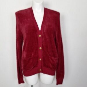 Rachel Parcell Dark Red Romantic Button Front Furry Cardigan Sweater Size M